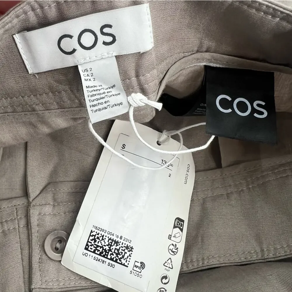 NWT COS Wide Leg Linen Blend Cargo Trousers Sz 2